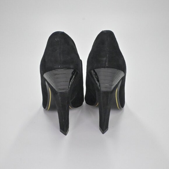Vtg CHARLES JOURDAN Heels Womens Size 8 Black Suede Snakeskin Embossed Peep Toe - Picture 3 of 11